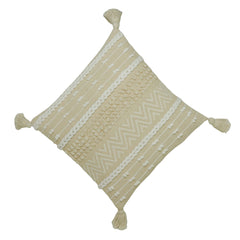 Handwoven Cotton Cushion Cover 45x45 cm | Boho Tufted Textured Throw Pillow Cover with Tassels | Ivory Decorative Cushion Cover | Hidden Zipper | 18x18 Inch