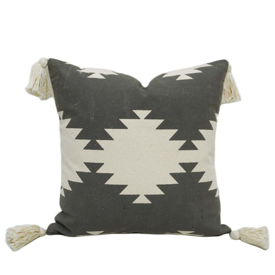 Black & Cream Geometric Printed Cotton Tassel Cushion Cover 45x45 cm