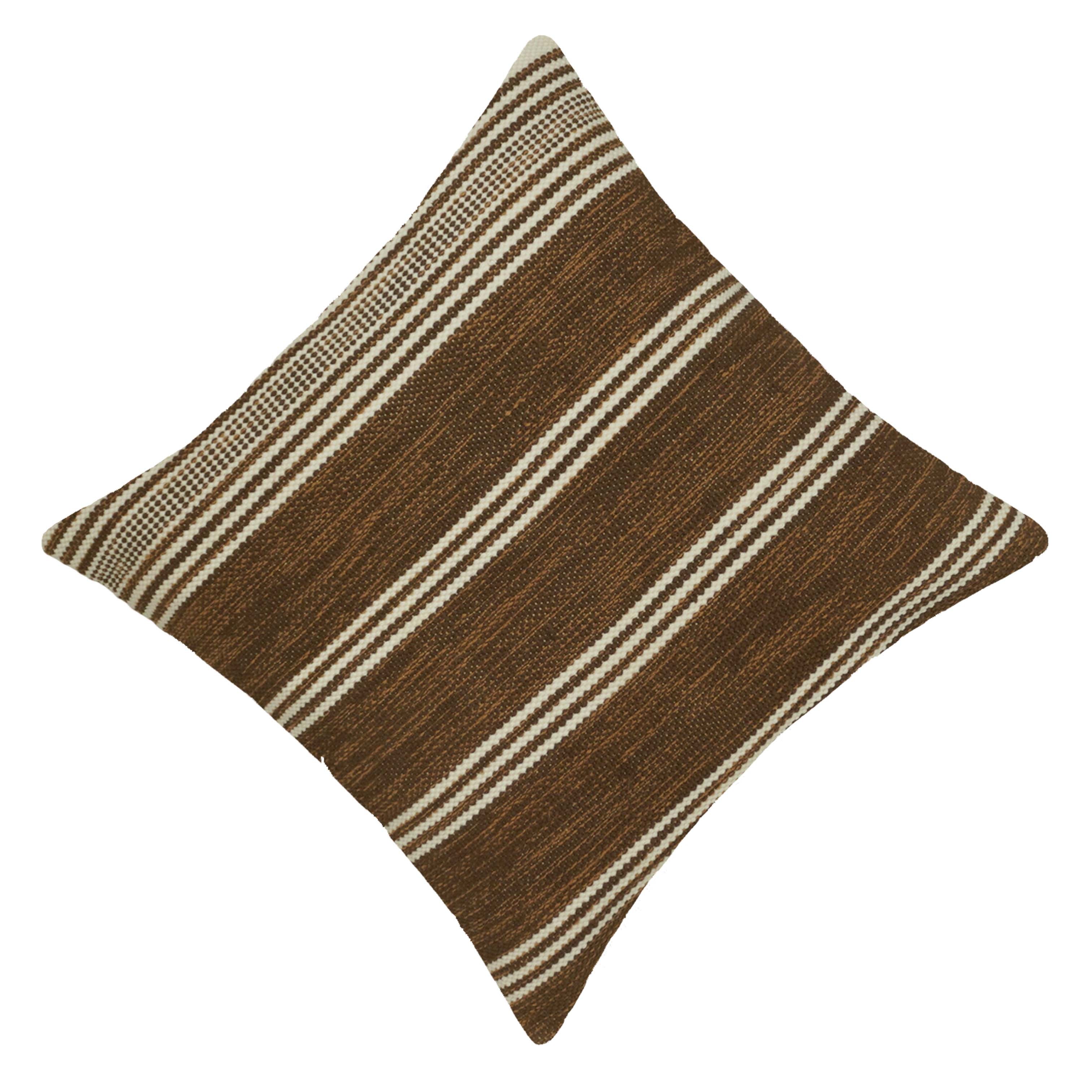 Handwoven Cotton Cushion Cover 45x45 cm | Brown & Ivory Striped Woven Decorative Throw Pillow Cover | Modern Rustic Home Décor