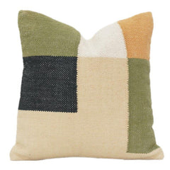 Handwoven Cotton Cushion Cover 45x45 cm – Modern Geometric Patchwork Design in Earthy Tones | Decorative Throw Pillow Cover