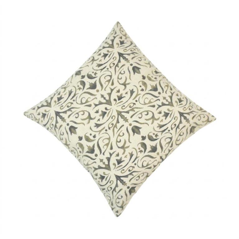 Vintage floral printed cotton cushion cover in beige and charcoal 45x45 cm