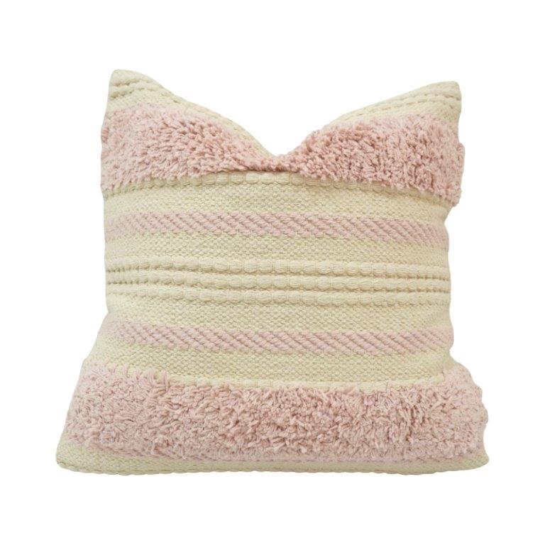 Handmade Tufted Cotton Cushion Cover 45x45 cm | Blush Pink & Ivory Textured Boho Pillow Cover - Bulk manufacturer & supplier from Panipat, India