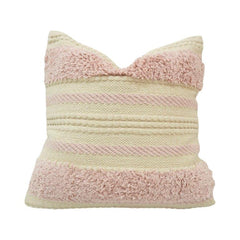 Handmade Tufted Cotton Cushion Cover 45x45 cm | Blush Pink & Ivory Textured Boho Pillow Cover