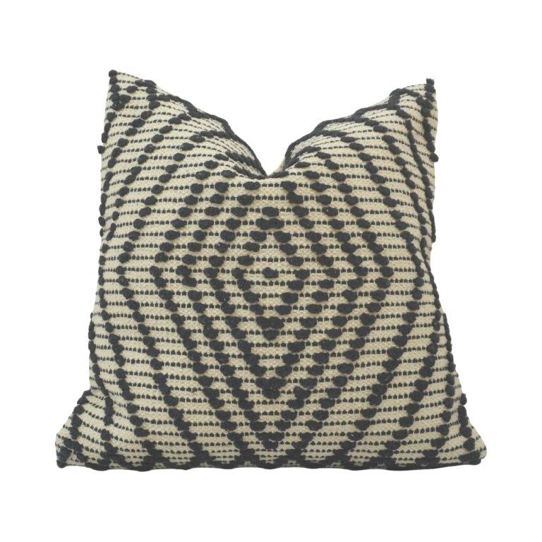 Handwoven Cotton Cushion Cover 45x45 cm | Black & Ivory Geometric Textured Pillow Cover | Modern Boho Décor
