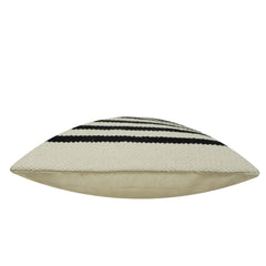 Handwoven Cotton Striped Cushion Cover 45x45 cm | Black & Ivory Woven Throw Pillow Cover | Modern Boho Farmhouse Decorative Cushion Cover | Hidden Zip