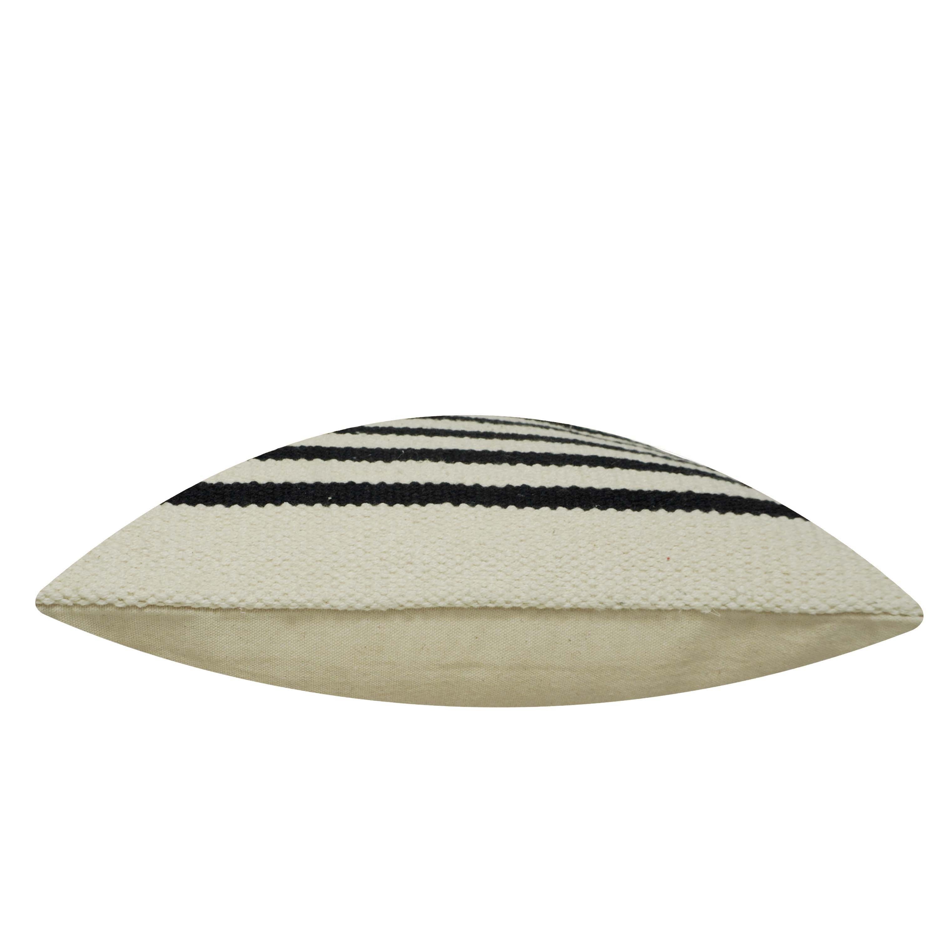Handwoven Cotton Striped Cushion Cover 45x45 cm | Black & Ivory Woven Throw Pillow Cover | Modern Boho Farmhouse Decorative Cushion Cover | Hidden Zip
