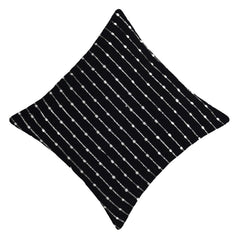 Handwoven Black & White Cotton Cushion Cover 45x45 cm | Textured Woven Striped Decorative Throw Pillow Cover | Modern Boho Home Décor
