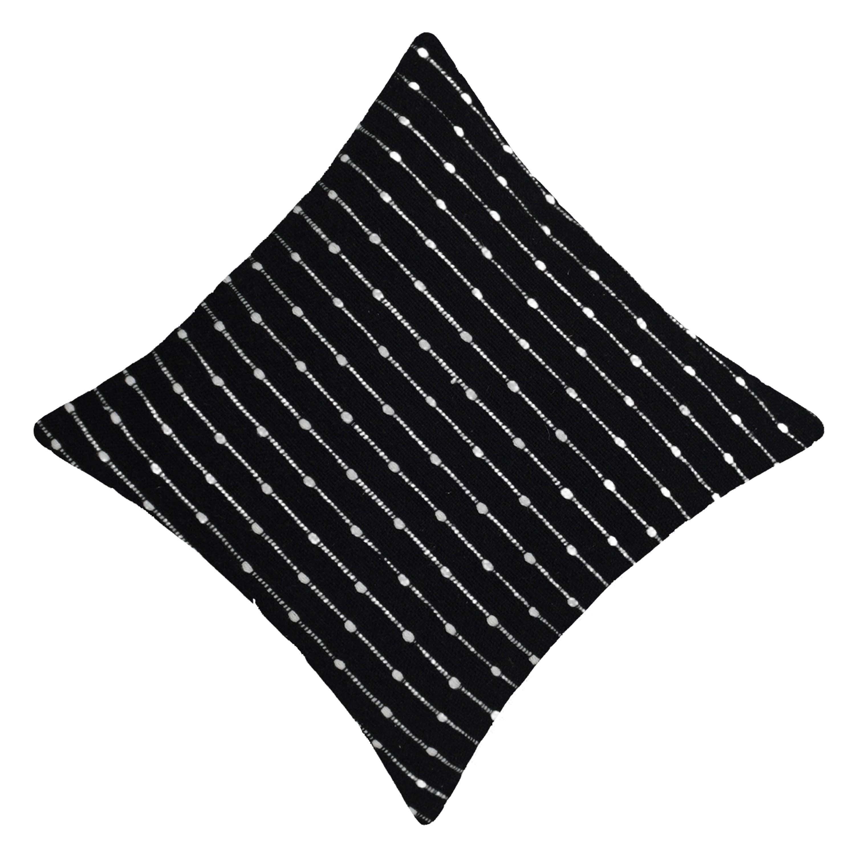 Handwoven Black & White Cotton Cushion Cover 45x45 cm | Textured Woven Striped Decorative Throw Pillow Cover | Modern Boho Home Décor