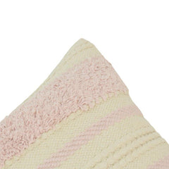 Handmade Tufted Cotton Cushion Cover 45x45 cm | Blush Pink & Ivory Textured Boho Pillow Cover
