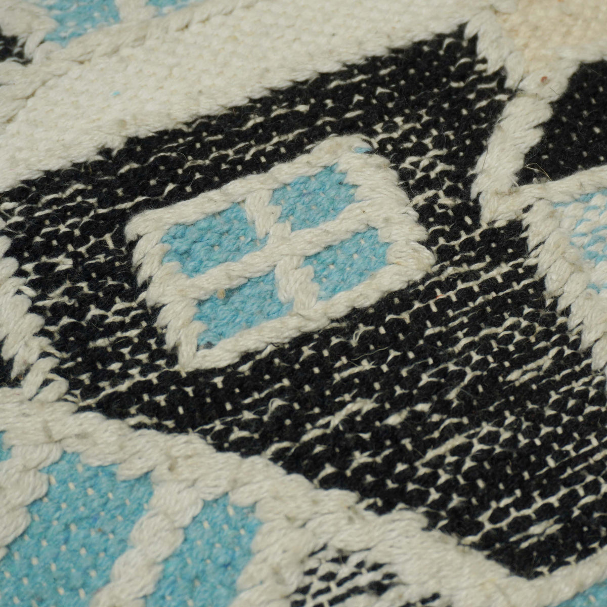 Handwoven Geometric Cotton Cushion Cover 45x45 cm | Artisan Woven Decorative Throw Pillow Cover | Blue, Black & Ivory | Modern Boho Home Décor
