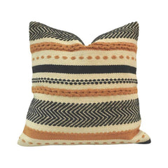 Handmade Boho Geometric Embroidered Cotton Cushion Cover | Black & Beige Textured Throw Pillow | 45x45 cm