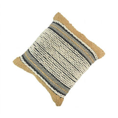 Handmade Textured Cotton Cushion Cover with Tassels | Black & Natural Boho Pillow Cover | 45x45 cm
