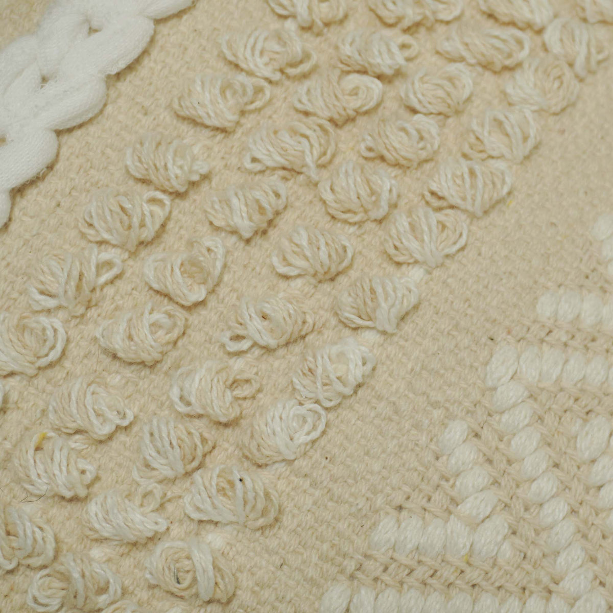 Handwoven Cotton Cushion Cover 45x45 cm | Boho Tufted Textured Throw Pillow Cover with Tassels | Ivory Decorative Cushion Cover | Hidden Zipper | 18x18 Inch