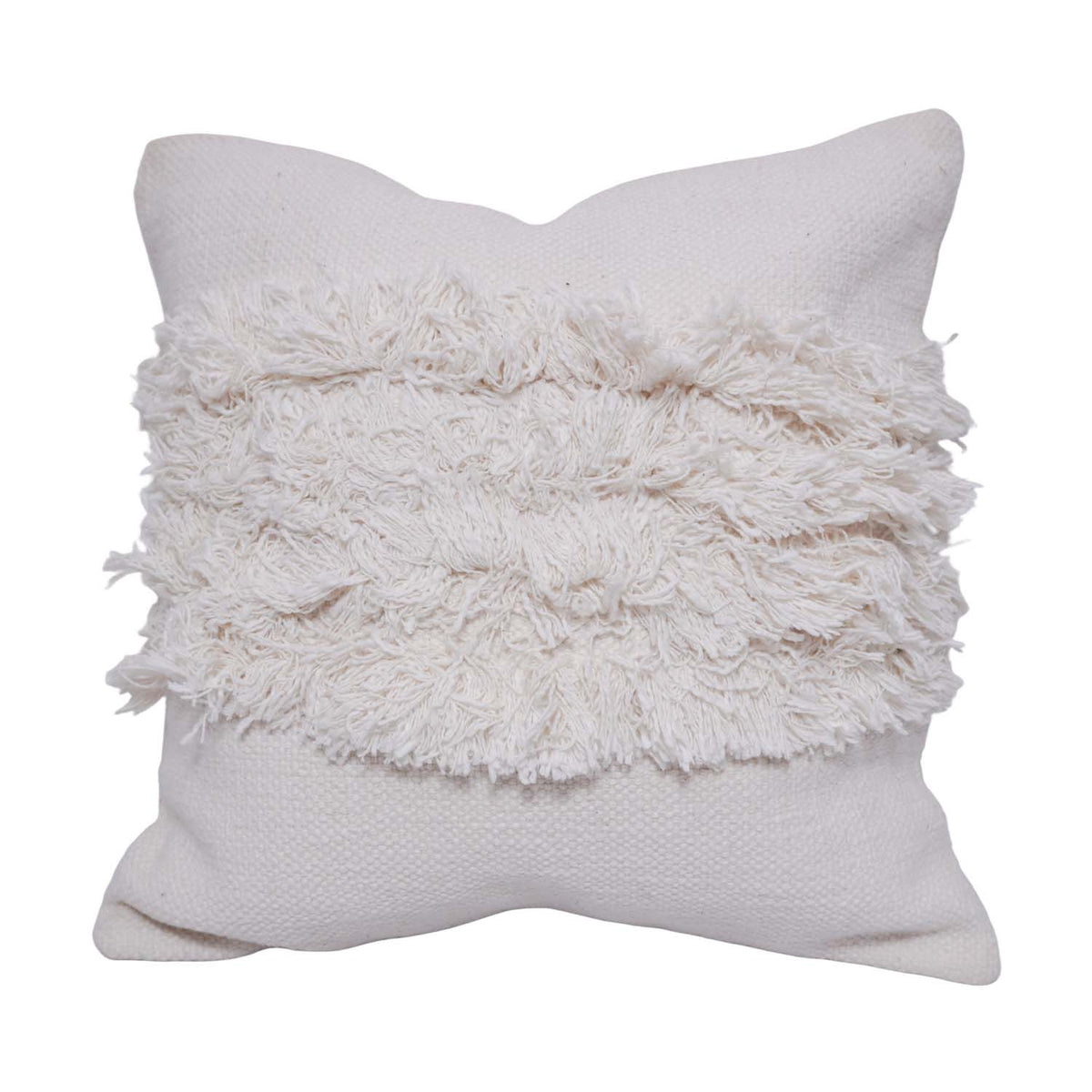 Ivory Tufted Cotton Cushion Cover 45x45 cm | Textured Boho Decorative Pillow Cover with Fringe Detail - Bulk manufacturer & supplier from Panipat, India