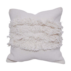 Ivory Tufted Cotton Cushion Cover 45x45 cm | Textured Boho Decorative Pillow Cover with Fringe Detail