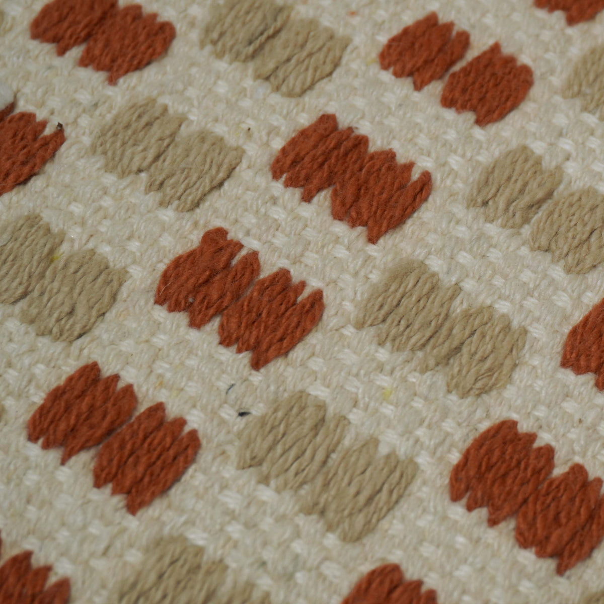 Handwoven Cotton Cushion Cover 45x45 cm – Ivory & Rust Geometric Textured Design, Boho Decorative Pillow Cover
