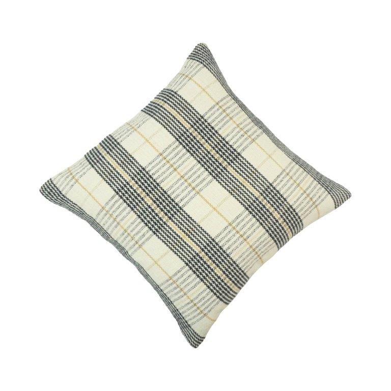 Ivory & Charcoal Plaid Woven Cotton Cushion Cover – 45x45 cm | Modern Farmhouse Throw Pillow Cover - Bulk manufacturer & supplier from Panipat, India