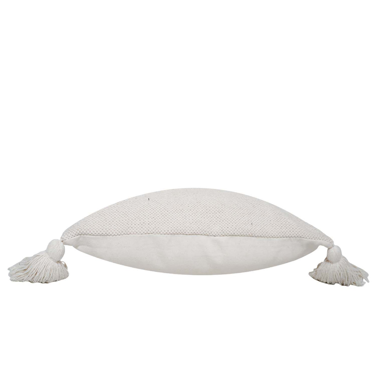 Handmade Cotton Cushion Cover with Tassels 45x45 cm | Ivory Textured Woven Decorative Throw Pillow Cover | Boho Farmhouse Sofa Cushion | Concealed Zip | 18x18 Inch - Bulk manufacturer & supplier from Panipat, India