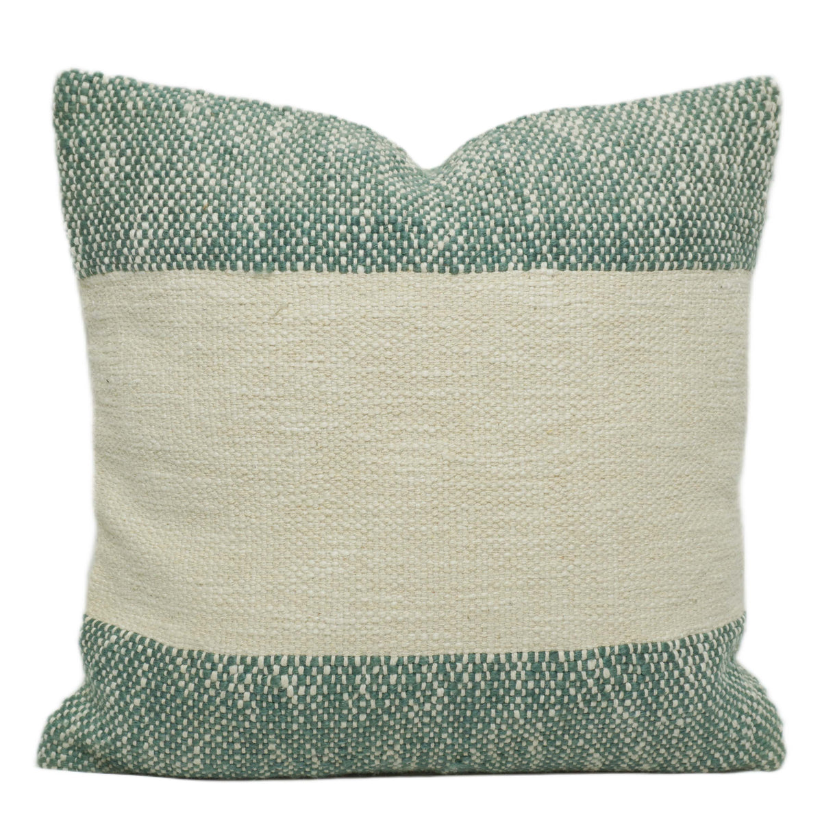 Handwoven Polyester Cushion Cover – Teal & Cream Textured Design, 45 x 45 cm
