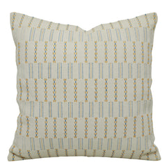 Handwoven Cotton Cushion Cover 45x45 cm | Ivory Decorative Throw Pillow Cover with Blue & Mustard Woven Stripe Pattern | Modern Boho Sofa Cushion Cover | Hidden Zipper
