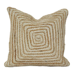 Handwoven Jute Cushion Cover with Spiral Texture | Natural Fiber Boho Pillow Cover | Rustic Square Throw Cushion (18x18 Inch)