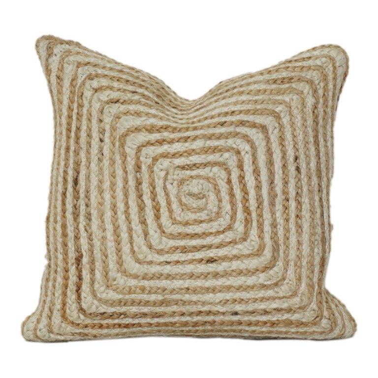 Handwoven Jute Cushion Cover with Spiral Texture | Natural Fiber Boho Pillow Cover | Rustic Square Throw Cushion (18x18 Inch)