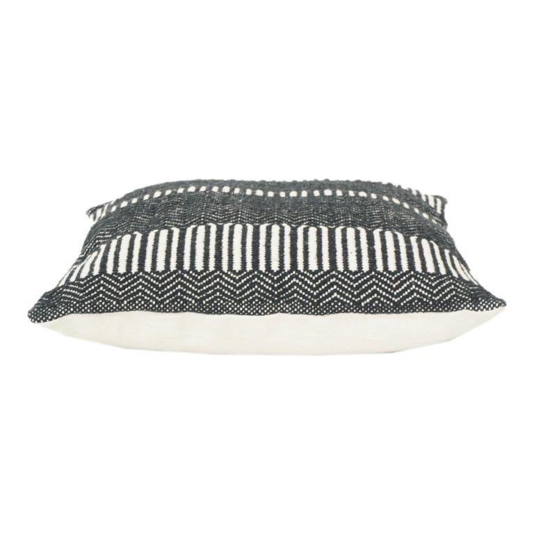 Handwoven Black & White Geometric Cotton Cushion Cover | 45x45 cm | Textured Boho Modern Design - Bulk manufacturer & supplier from Panipat, India