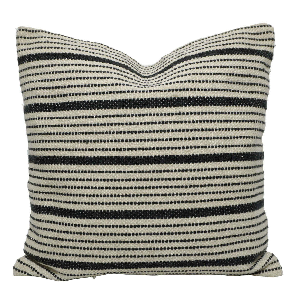 Handwoven Cotton Striped Cushion Cover 45x45 cm | Black & Ivory Woven Decorative Throw Pillow Cover | Modern Farmhouse & Scandinavian Home Décor