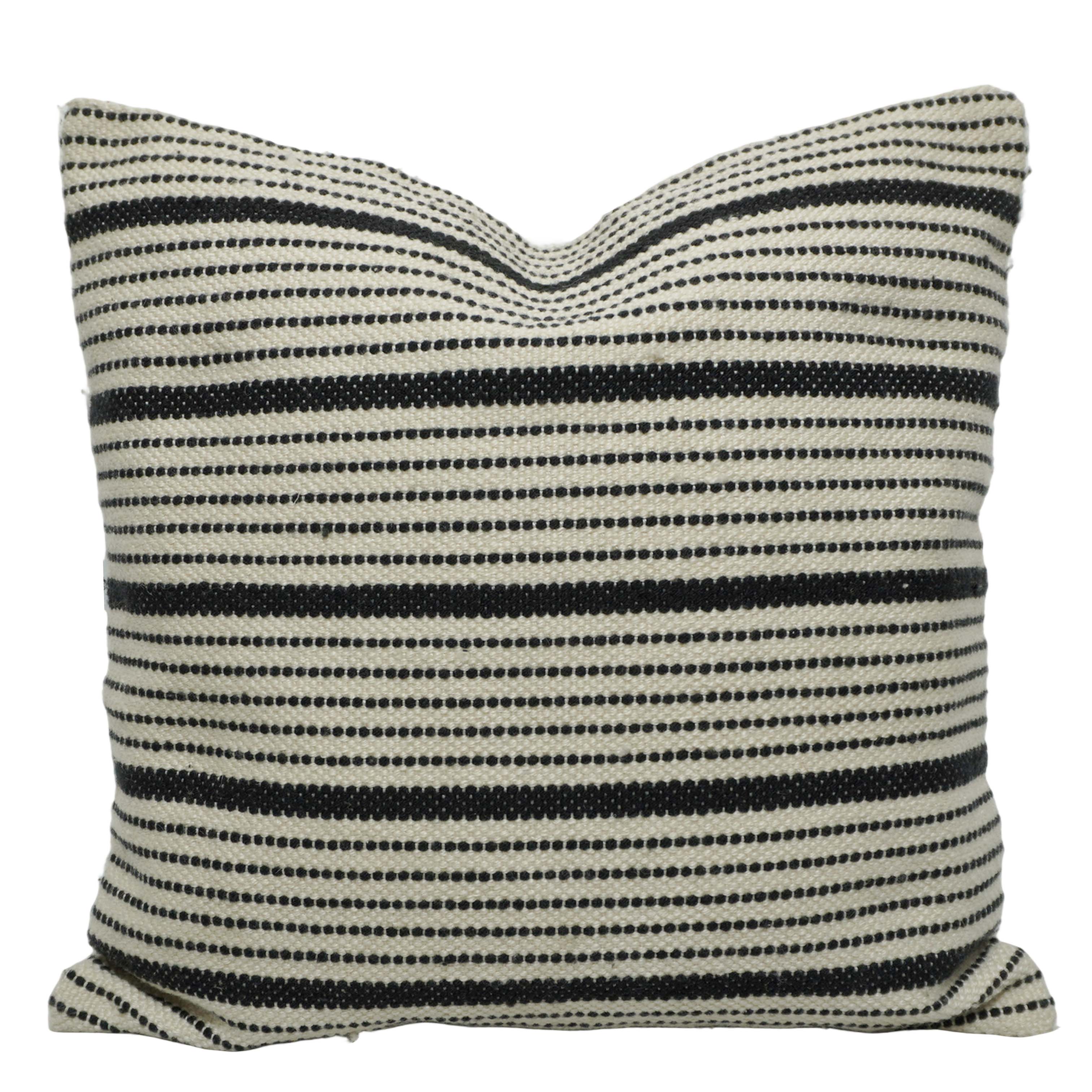 Handwoven Cotton Striped Cushion Cover 45x45 cm | Black & Ivory Woven Decorative Throw Pillow Cover | Modern Farmhouse & Scandinavian Home Décor