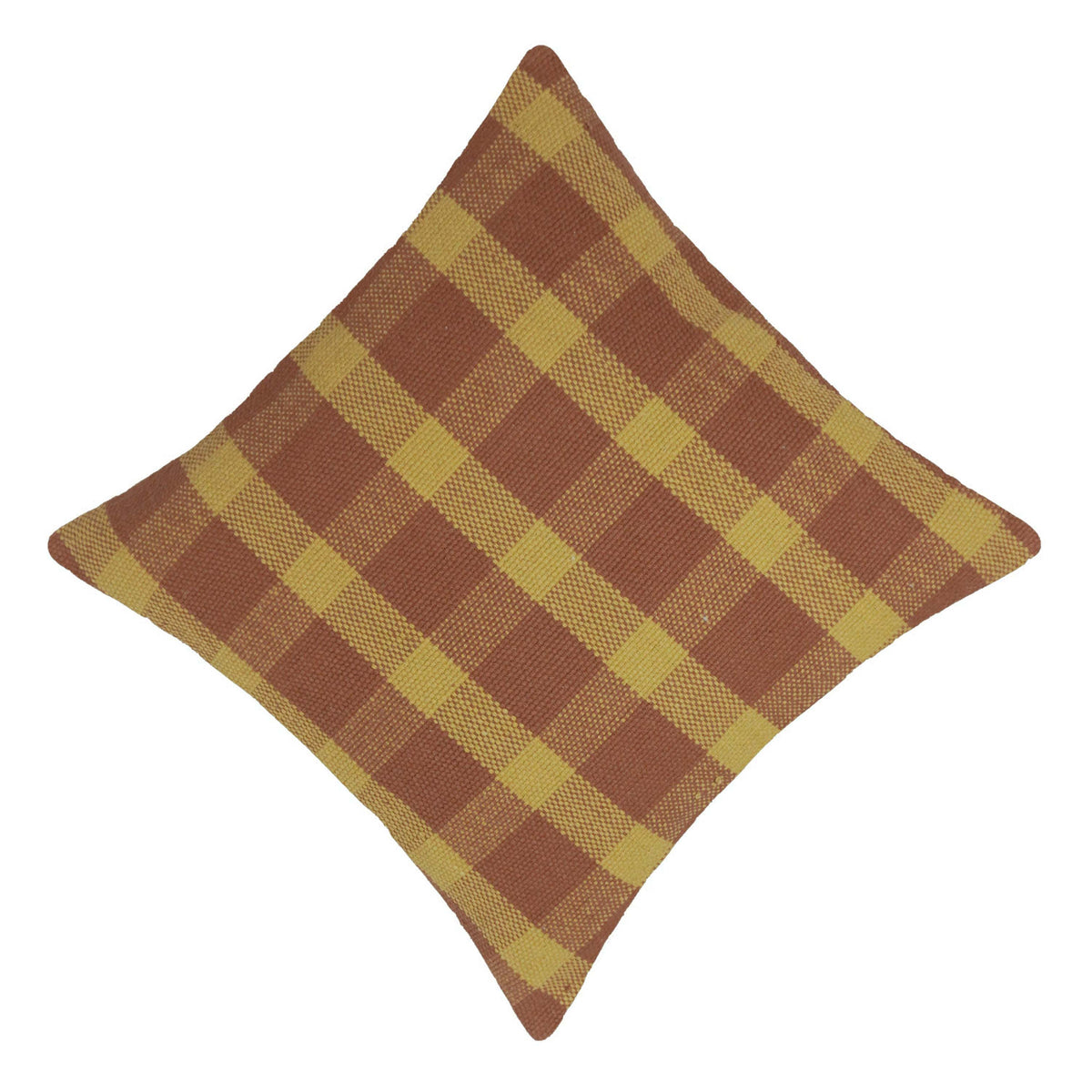 Brown and mustard plaid checkered handwoven cotton cushion cover 45x45 cm