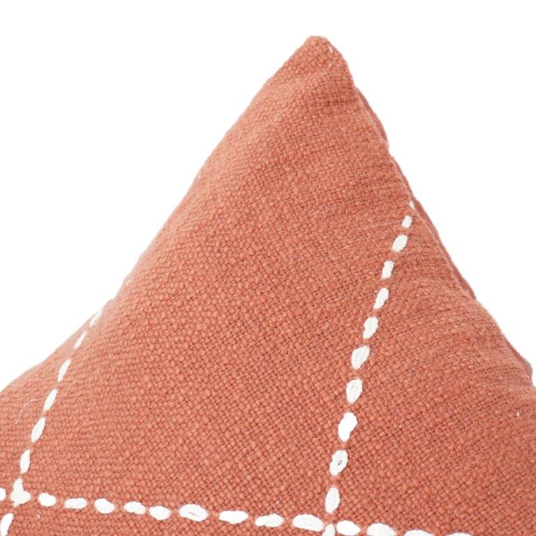 Terracotta Cotton Cushion Cover with Hand-Stitched Diamond Pattern | Geometric Embroidered Throw Pillow Cover | 18x18 Inch - Bulk manufacturer & supplier from Panipat, India