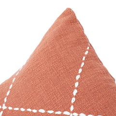 Terracotta Cotton Cushion Cover with Hand-Stitched Diamond Pattern | Geometric Embroidered Throw Pillow Cover | 18x18 Inch
