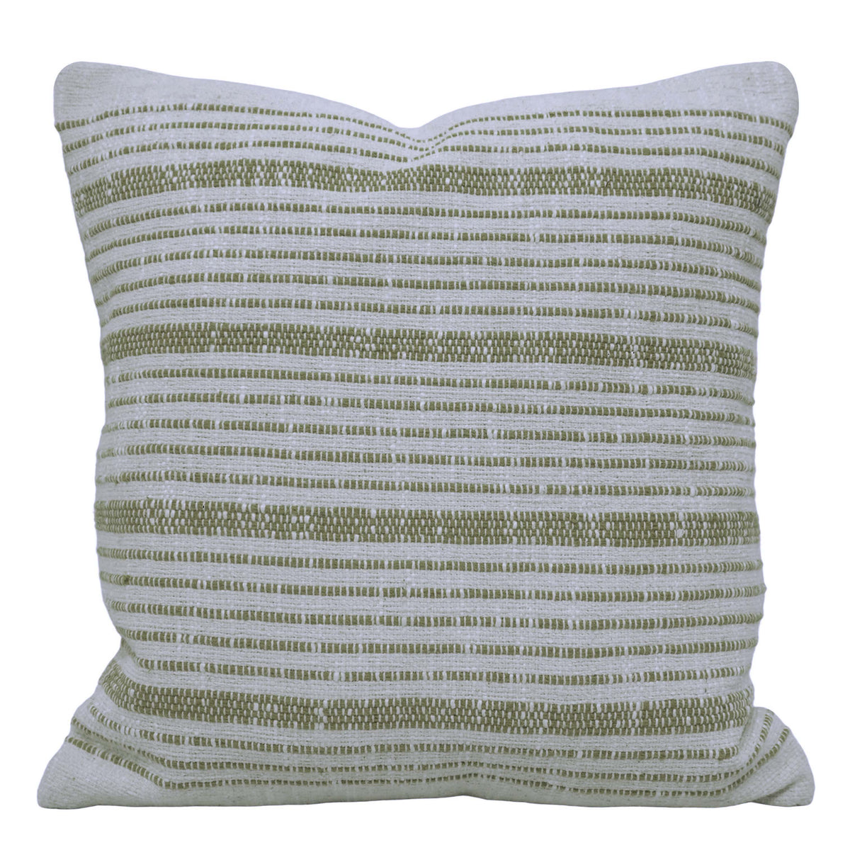 Handwoven Cotton Cushion Cover – Sage Green & Ivory Striped Textured Design, 45 x 45 cm