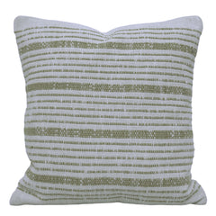 Handwoven Cotton Cushion Cover – Sage Green & Ivory Striped Textured Design, 45 x 45 cm