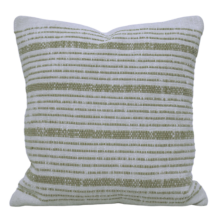 Handwoven Cotton Cushion Cover – Sage Green & Ivory Striped Textured Design, 45 x 45 cm