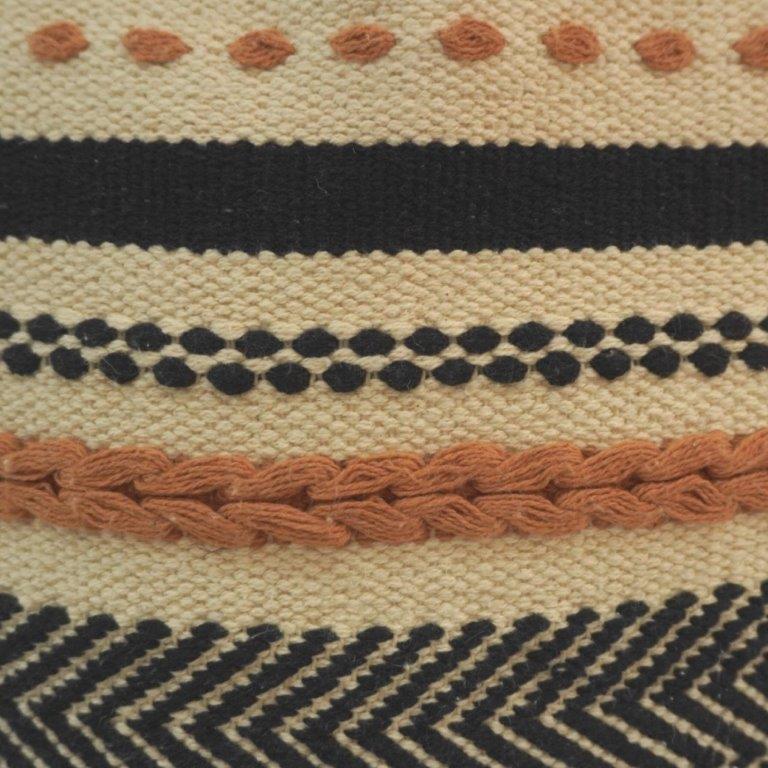 Handmade Boho Geometric Embroidered Cotton Cushion Cover | Black & Beige Textured Throw Pillow | 45x45 cm - Bulk manufacturer & supplier from Panipat, India