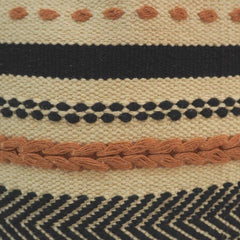 Handmade Boho Geometric Embroidered Cotton Cushion Cover | Black & Beige Textured Throw Pillow | 45x45 cm