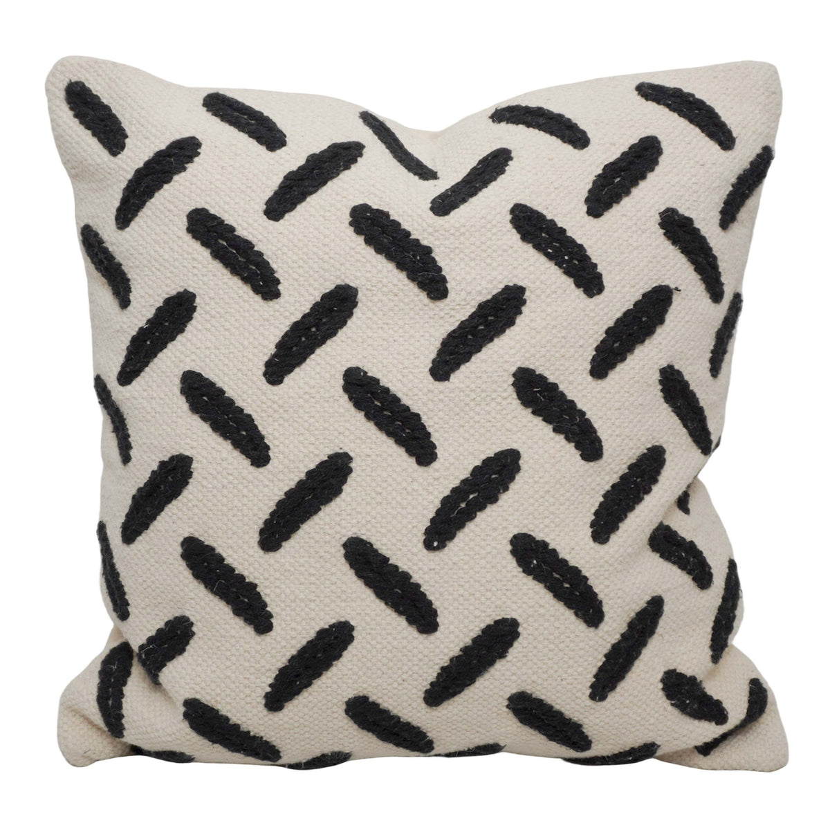 Handwoven Cotton Cushion Cover 45x45 cm | Black Abstract Dash Pattern | Modern Boho Decorative Throw Pillow Cover | Hidden Zipper | 100% Cotton - Bulk manufacturer & supplier from Panipat, India