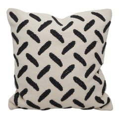 Handwoven Cotton Cushion Cover 45x45 cm | Black Abstract Dash Pattern | Modern Boho Decorative Throw Pillow Cover | Hidden Zipper | 100% Cotton
