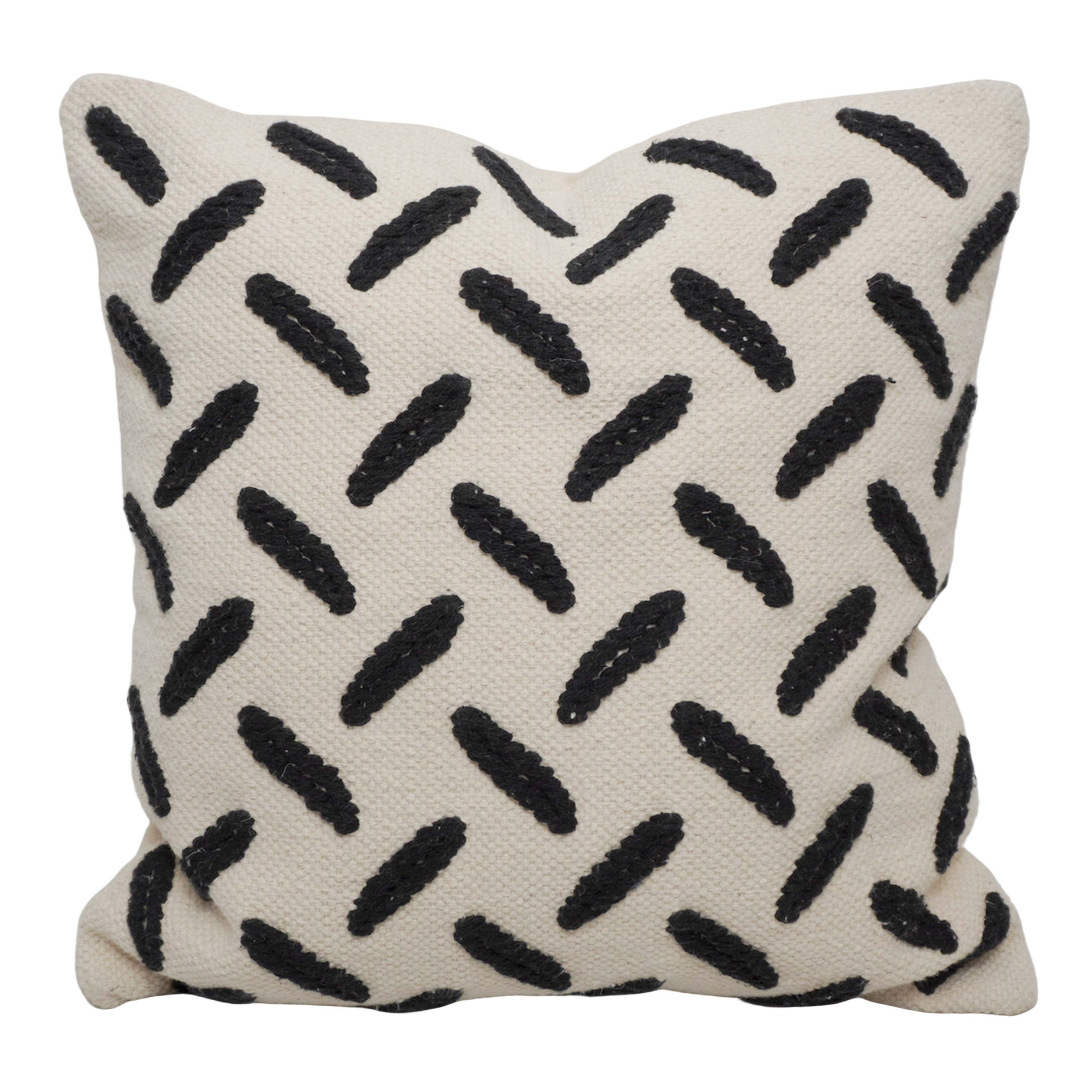 Handwoven Cotton Cushion Cover 45x45 cm | Black Abstract Dash Pattern | Modern Boho Decorative Throw Pillow Cover | Hidden Zipper | 100% Cotton