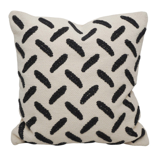 Handwoven Cotton Cushion Cover 45x45 cm | Black Abstract Dash Pattern | Modern Boho Decorative Throw Pillow Cover | Hidden Zipper | 100% Cotton