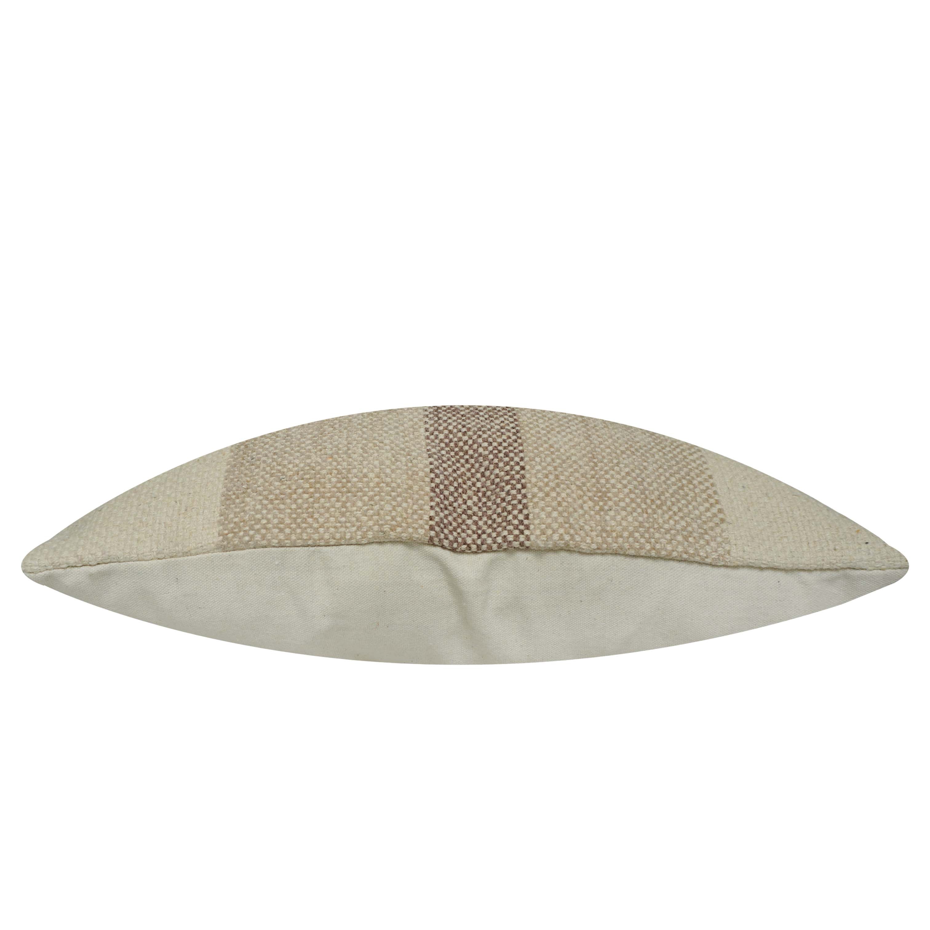 Handwoven Cotton Cushion Cover 45x45 cm | Natural Beige Striped Textured Throw Pillow Cover | Rustic Farmhouse & Boho Decorative Cushion Cover | Hidden Zipper