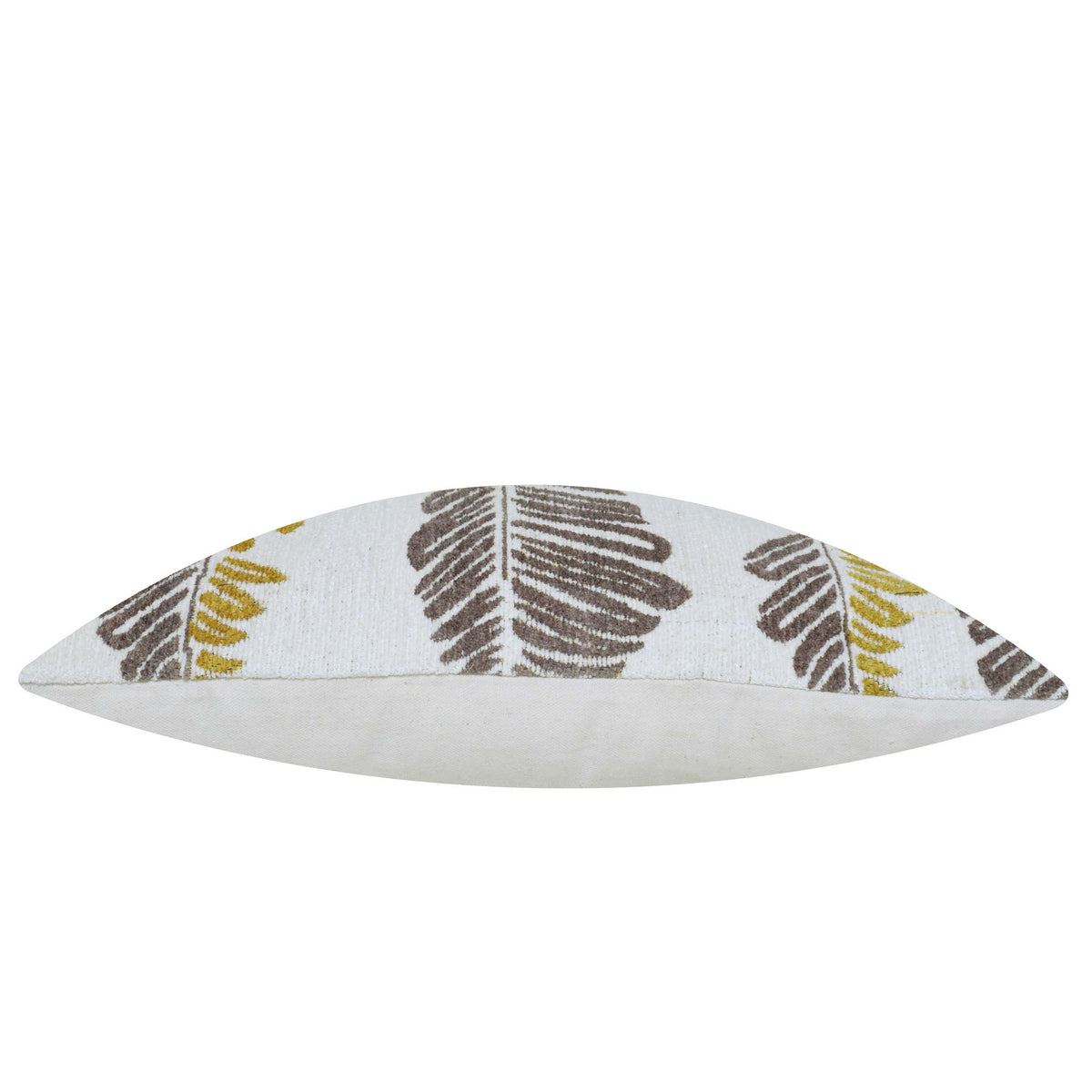 Mustard and taupe abstract leaf handwoven jacquard cushion cover 45x45 cm