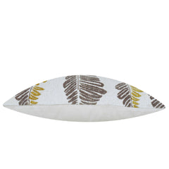 Mustard and taupe abstract leaf handwoven jacquard cushion cover 45x45 cm