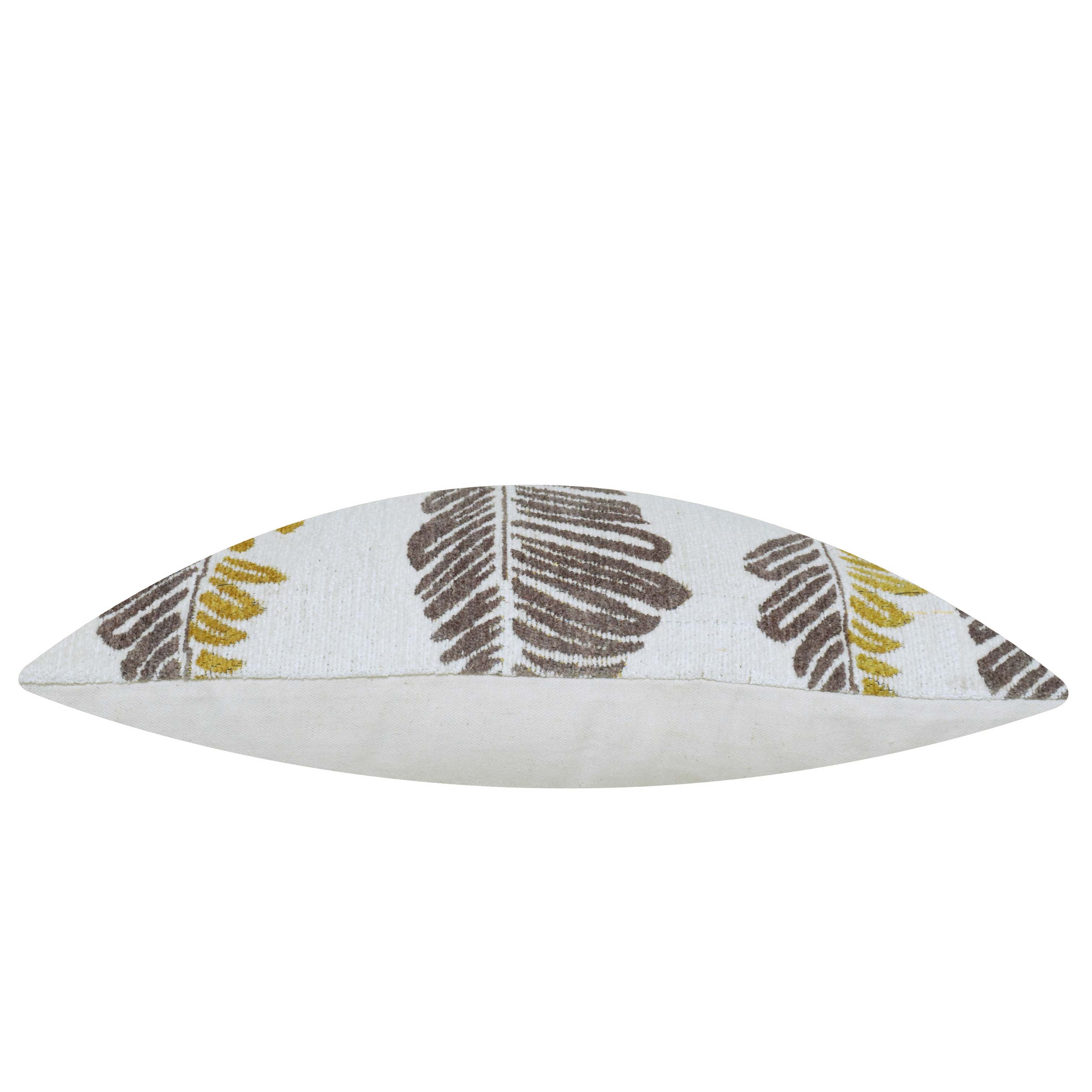 Mustard and taupe abstract leaf handwoven jacquard cushion cover 45x45 cm