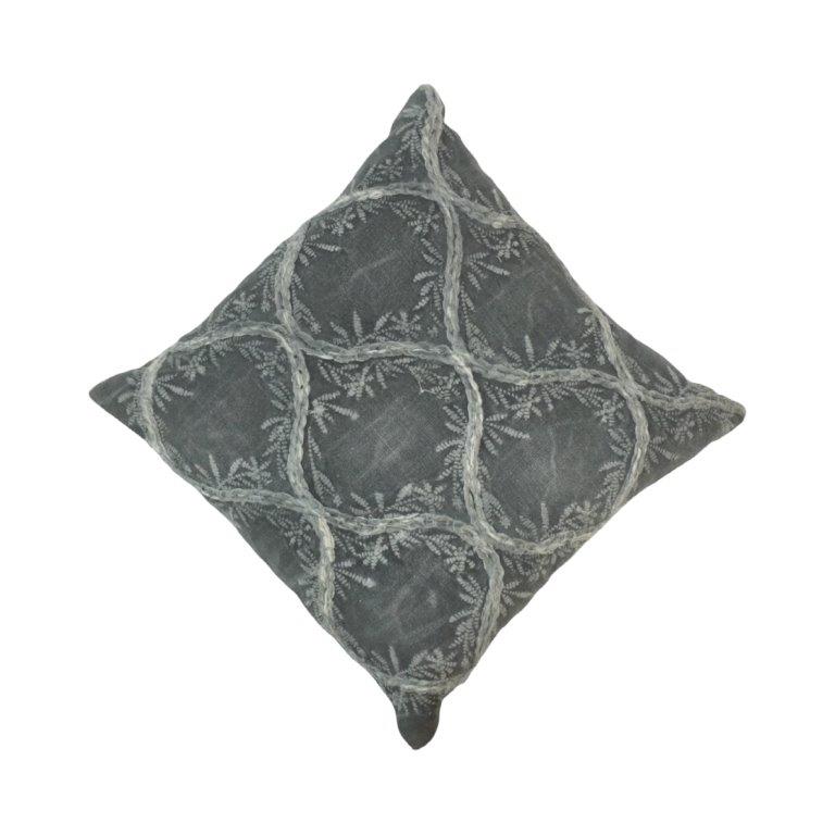Velvet Trellis Embroidered Cushion Cover – Sage Grey | 45x45 cm Decorative Pillow Cover - Bulk manufacturer & supplier from Panipat, India