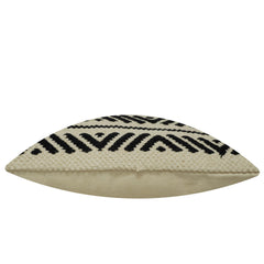 Handwoven Cotton Cushion Cover 45x45 cm | Black & Ivory Geometric Woven Throw Pillow Cover | Boho Farmhouse Decorative Cushion Cover with Concealed Zipper