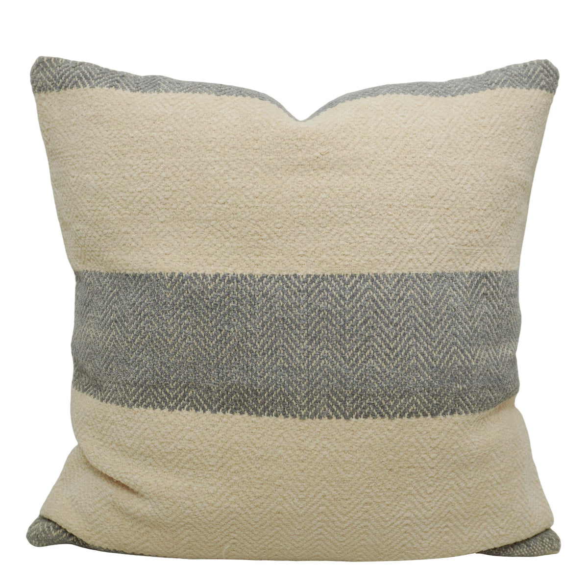 Handwoven Cotton Cushion Cover 45x45 cm – Ivory & Grey Textured Stripe Design | Soft Decorative Throw Pillow Cover with Concealed Zip - Bulk manufacturer & supplier from Panipat, India