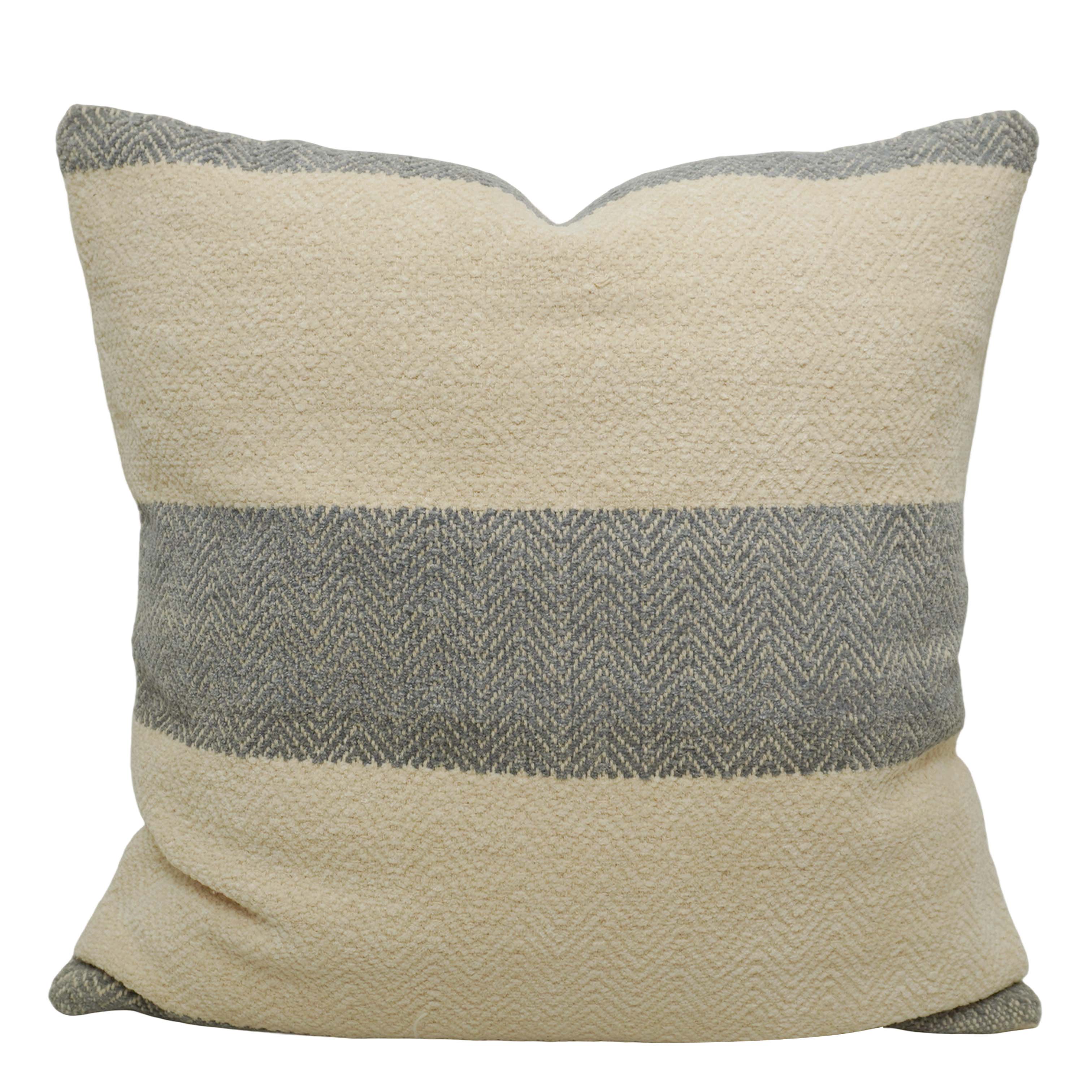 Handwoven Cotton Cushion Cover 45x45 cm – Ivory & Grey Textured Stripe Design | Soft Decorative Throw Pillow Cover with Concealed Zip