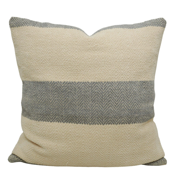 Handwoven Cotton Cushion Cover 45x45 cm – Ivory & Grey Textured Stripe Design | Soft Decorative Throw Pillow Cover with Concealed Zip